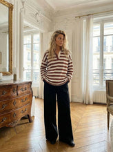 Load image into Gallery viewer, Stripe Polo Top - Chocolate & White