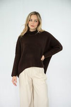 Load image into Gallery viewer, Wool Mix Turtle Neck Fria Jumper – Chocolate