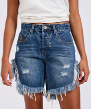 Load image into Gallery viewer, Frankies High Waist Long Length Denim Shorts - Blue Love