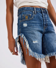 Load image into Gallery viewer, Frankies High Waist Long Length Denim Shorts - Blue Love