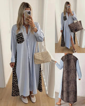 Load image into Gallery viewer, Striped Leopard Print Button-Up Shirt Dress