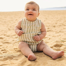 Load image into Gallery viewer, Multi Stripe Sage/White Pocket Romper