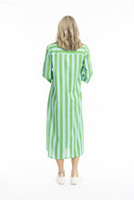Load image into Gallery viewer, Sofia Shirt Dress - Green/Aqua Stripe