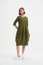 Load image into Gallery viewer, Diagonal Seam Winter Dress - Khaki