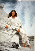 Load image into Gallery viewer, Campari Longline Linen Shirt - Natural/Black Stripe