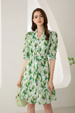 Load image into Gallery viewer, Risette Short Silk Dress - Green Print
