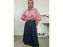 Load image into Gallery viewer, Red & White Striped Mandarin Neckline Blouse