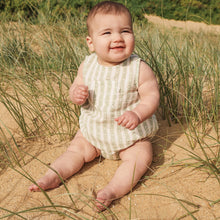 Load image into Gallery viewer, Multi Stripe Sage/White Pocket Romper