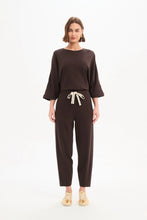 Load image into Gallery viewer, Barrel Leg Lounge Pant - Chocolate/Cream Stripe