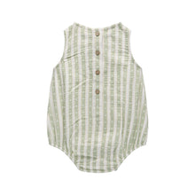 Load image into Gallery viewer, Multi Stripe Sage/White Pocket Romper
