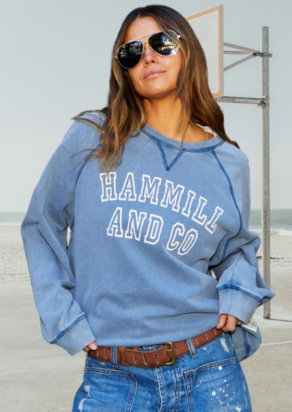 Hammill  & Co Logo Vintage Wash  Sweat  - Navy
