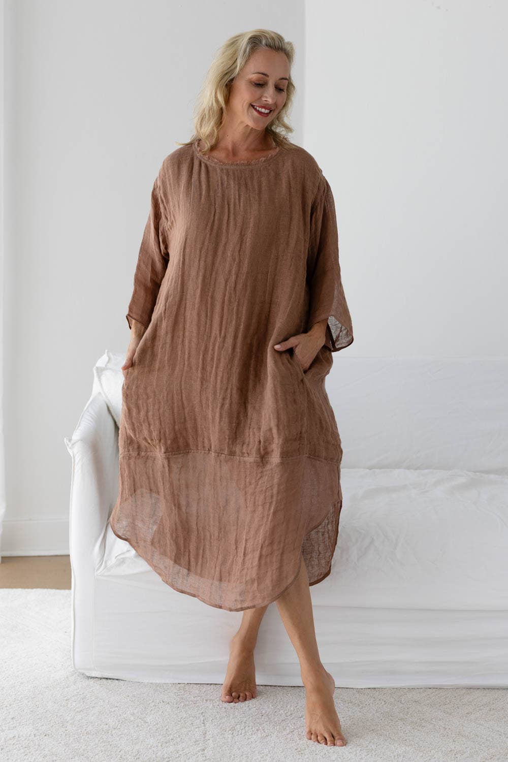 Luxe Malle Linen Dress - Clay / OSFA