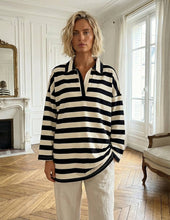 Load image into Gallery viewer, Stripe Polo Top - Black &amp; White
