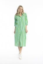 Load image into Gallery viewer, Sofia Shirt Dress - Green/Aqua Stripe
