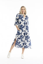 Load image into Gallery viewer, Sofia Shirt Dress - Cutout Flowers Navy
