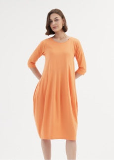 Diagonal Seam Dress 3/4 Sleeve  - Melon Orange