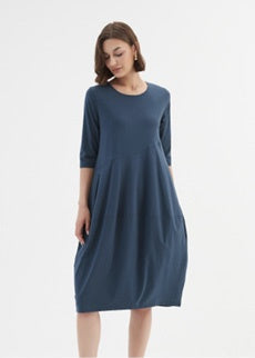 Diagonal Seam Dress 3/4 Sleeve - Deep Teal