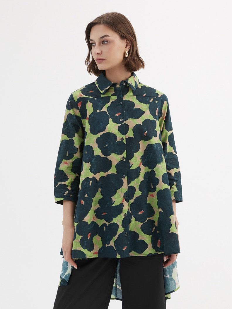 Print Swing Back Shirt - Forest Blooms