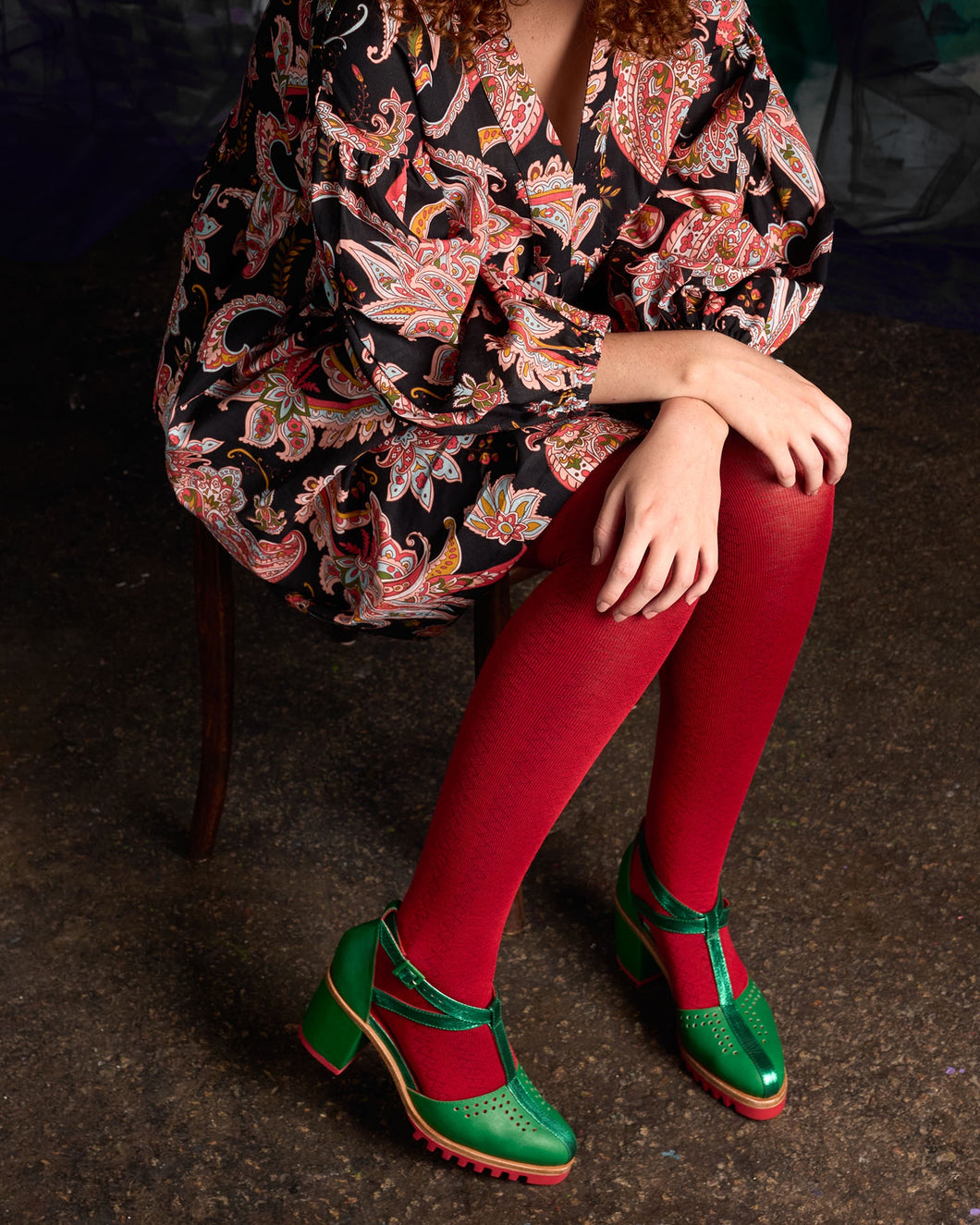 Wool Tights - Geo Red