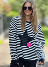 Load image into Gallery viewer, Star Stripe Black/White Stripe Waffle Top
