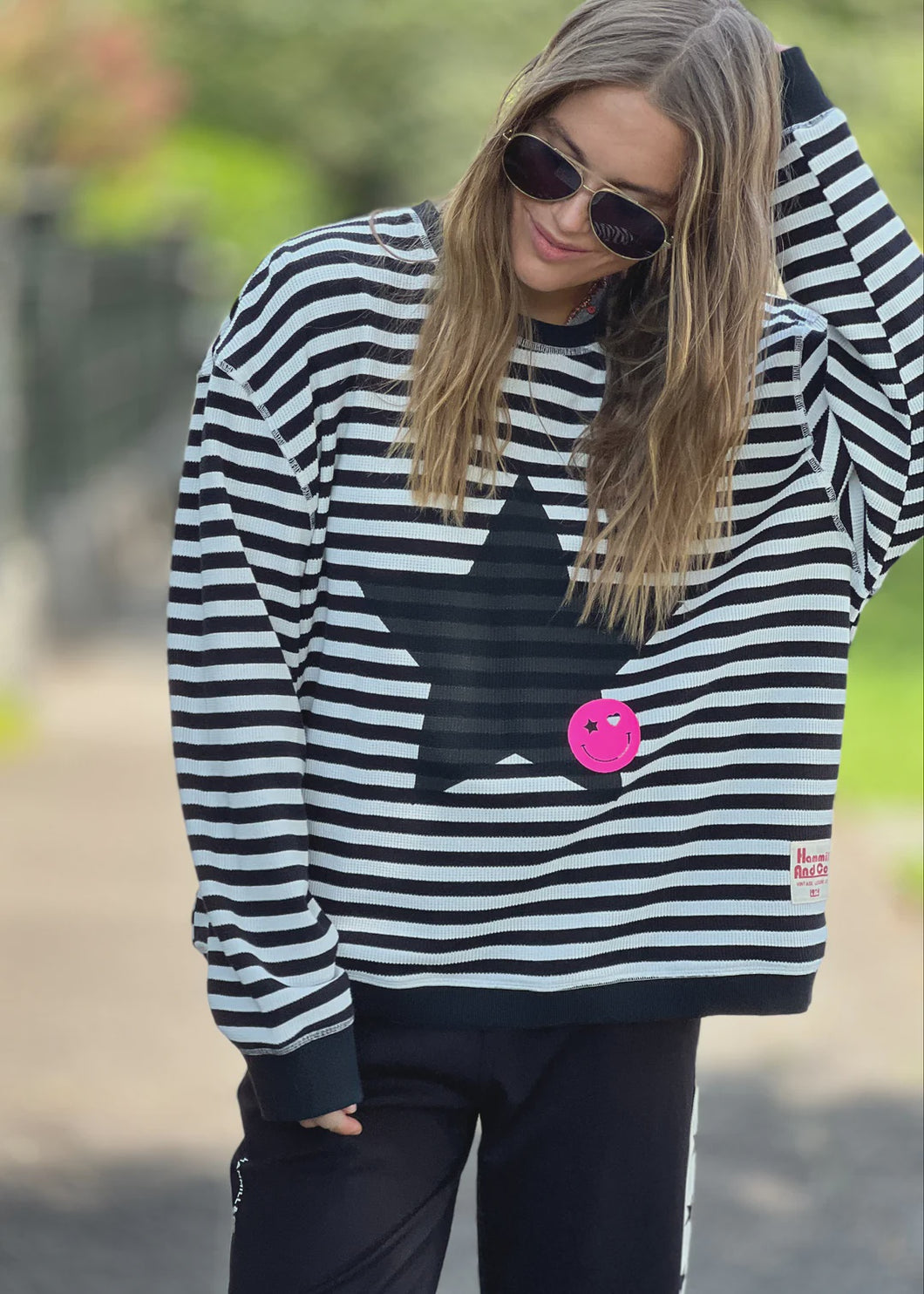 Star Stripe Black/White Stripe Waffle Top