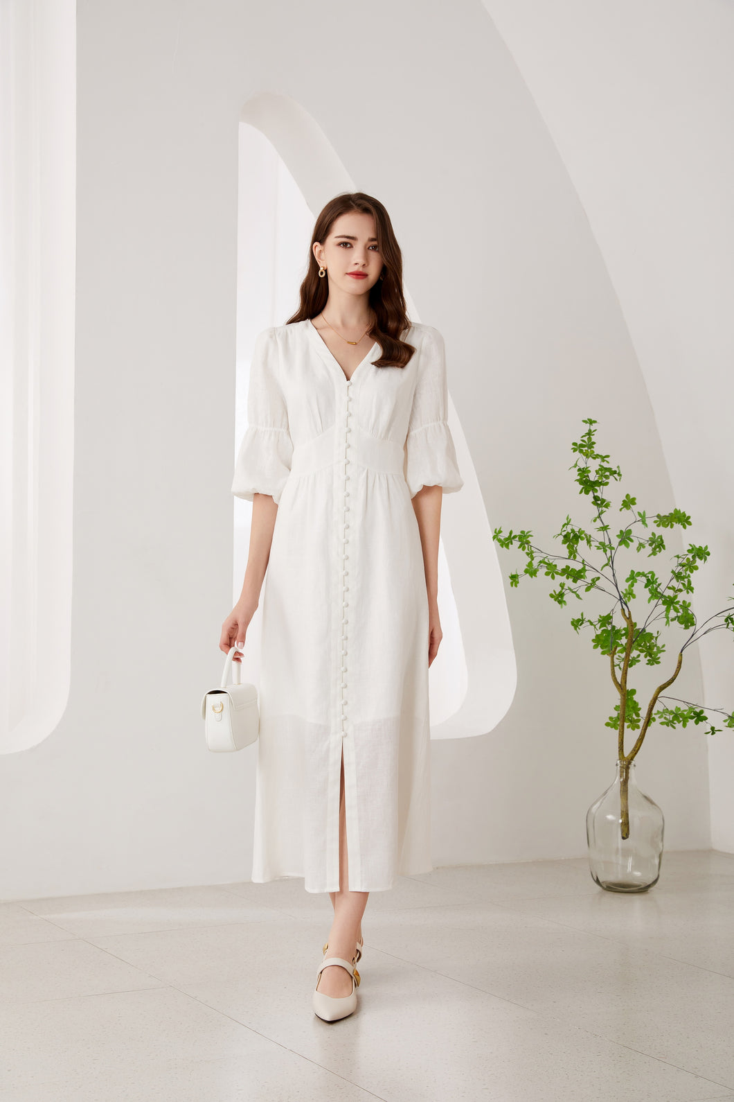 Ruby Linen Long Dress - White