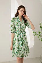 Load image into Gallery viewer, Risette Short Silk Dress - Green Print
