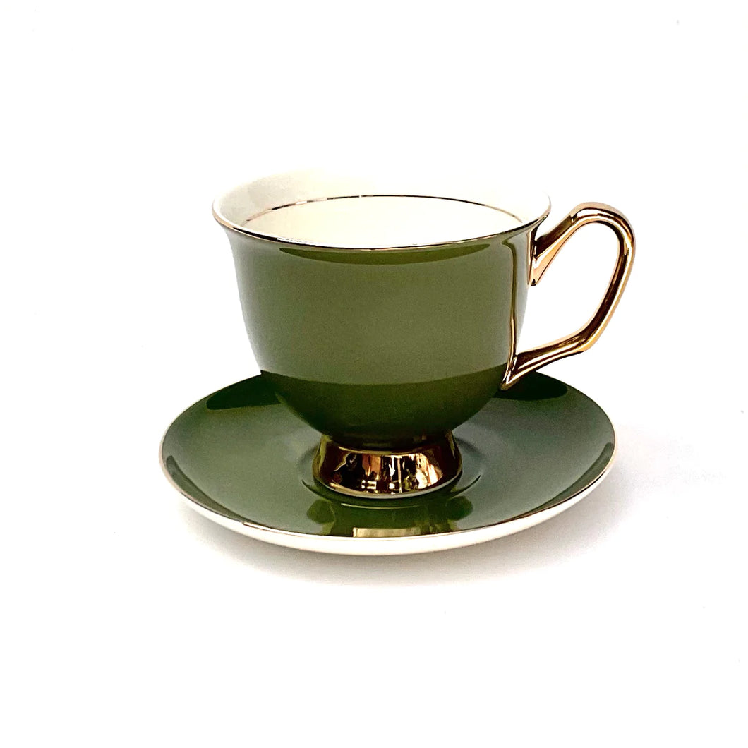 Lyndal. T Olive Green Teacup & Saucer XL