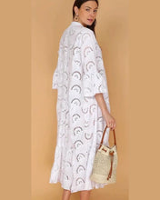 Load image into Gallery viewer, Cotton Eyelet Embroidery Bell Sleeve Midi Dress – White
