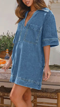 Load image into Gallery viewer, Collared Pocket Short Sleeve Denim Dress
