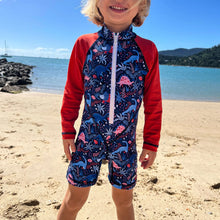 Load image into Gallery viewer, Dino Adventures All in one Snap Sunsuit
