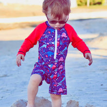 Load image into Gallery viewer, Dino Adventures All in one Snap Sunsuit
