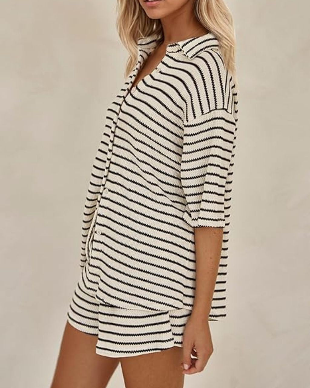 Striped Short Set - Black & White