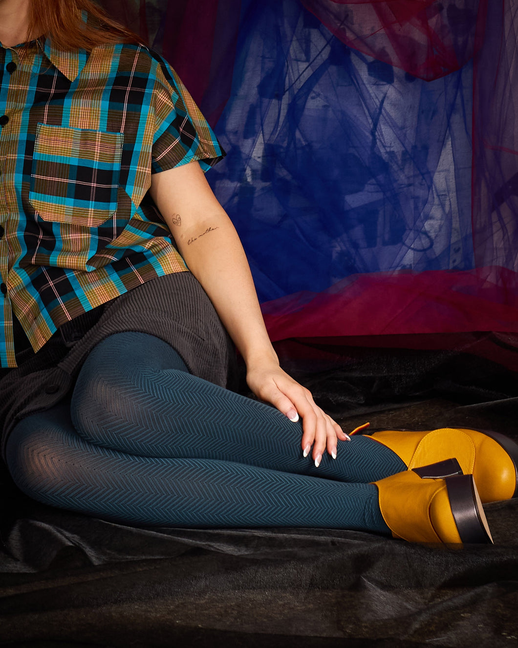 Organic Cotton Tights - Weave Blue