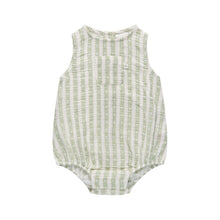Load image into Gallery viewer, Multi Stripe Sage/White Pocket Romper

