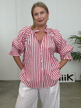 Load image into Gallery viewer, Red &amp; White Striped Blouse - OSFA

