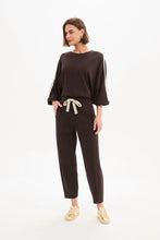 Load image into Gallery viewer, Barrel Leg Lounge Pant - Chocolate/Cream Stripe
