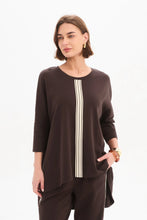 Load image into Gallery viewer, Striped Front 3/4 Sleeve Tee Choc/Crm Stripe
