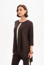 Load image into Gallery viewer, Striped Front 3/4 Sleeve Tee Choc/Crm Stripe
