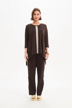 Load image into Gallery viewer, Striped Front 3/4 Sleeve Tee Choc/Crm Stripe
