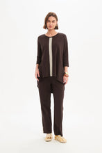 Load image into Gallery viewer, Striped Front 3/4 Sleeve Tee Choc/Crm Stripe
