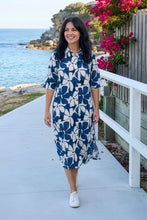 Load image into Gallery viewer, Sofia Shirt Dress - Cutout Flowers Navy
