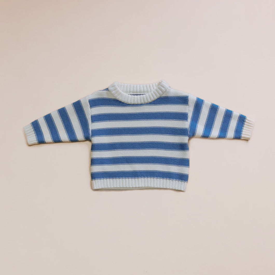 Knit Sweater - Organic Cotton Cornflower Stripe
