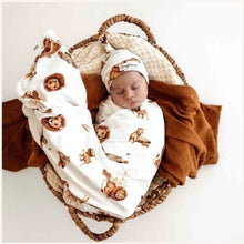 Load image into Gallery viewer, Lion Organic Jersey Wrap &amp; Beanie Set
